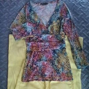 BCBG Max Azria Multicolored Confetti Print Blouse